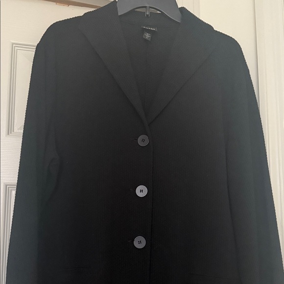 Eileen Fisher Minimalist black Long Coat Sophisticated Waffle textured finish XL - Picture 8 of 16